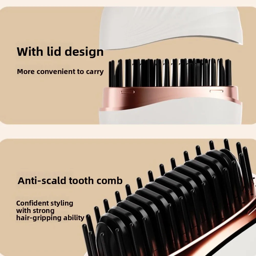 Multifunctional Electric Heating Hair Straightener Brush Rechargeable Hairdressing Tool Cordless Straightening Comb Portable